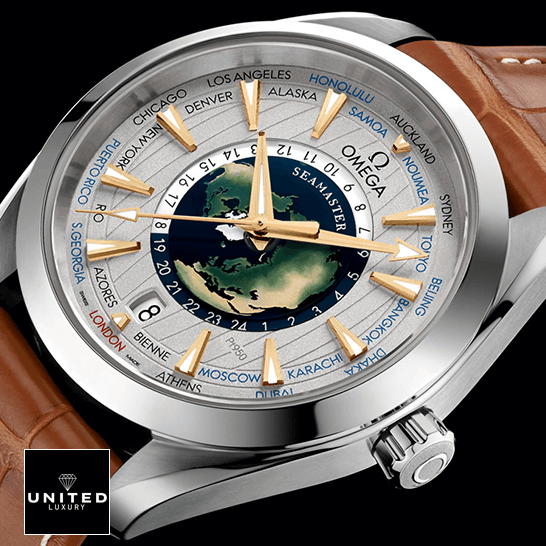 Omega Seamaster White Dial Leather Bracelet  black background