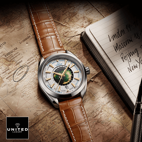 Omega Seamaster Leather Bracelet White Dial  on the map