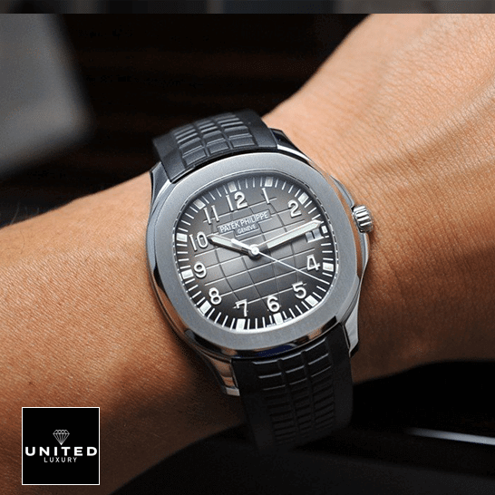 Patek Philippe Rubber Strap 7 Patek Philippe Geneve Black Dial Steel Case on the man wrist