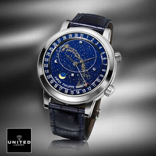 Patek Philippe Celestial Grand 6102 Leather Blue Bracelet  grey background