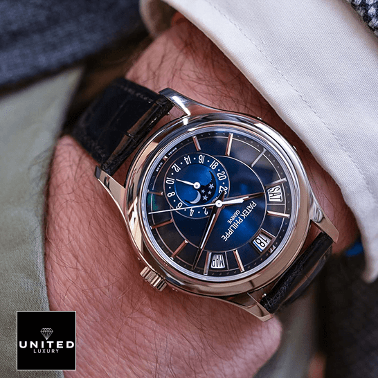 Patek Philippe Complications Blue Dial Steel Case  on the man wrist