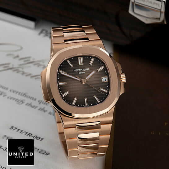 Patek Philippe Nautilus Black Dial Rose Gold  on the warrant card