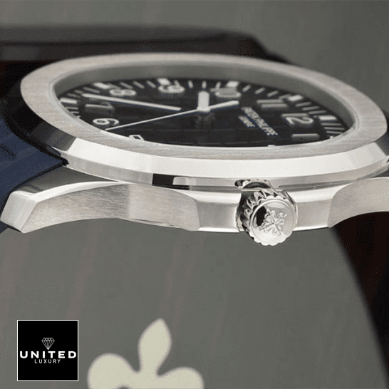 Patek Philippe Aquanaut Blue Dial 5168G-001  side view crown