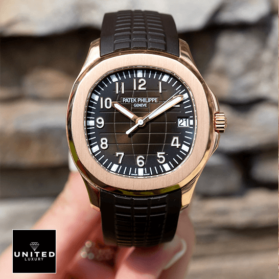 Patek Philippe Aquanaut Rose Gold Brown Dial Gold Case  on the hand