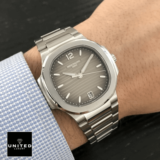 Patek Philippe Nautilus 71181A-011 Grey Dial Stainless Stell  on the man wrist