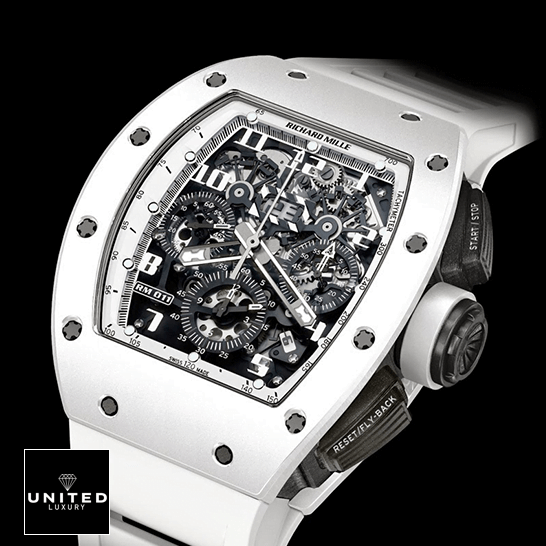 Richard Mille RM011 White Bezel Rubber Bracelet  black background