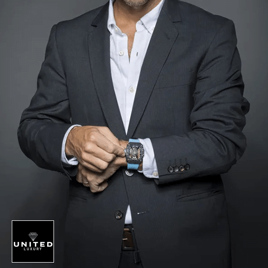 Richard Mille Tourbillion Blue Bracelet Carbon Case  on the man