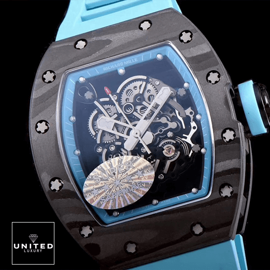 Richard Mille RM055 Carbon Bezel Skeleton Dial  black background