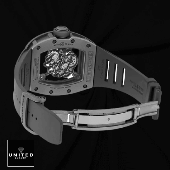 Richard Mille RM055 Black Rubber Bracelet  opened clasp black background