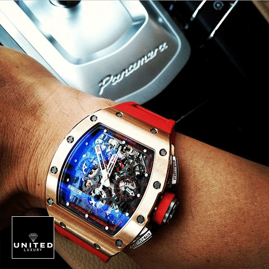 Richard Mille RM011 Gold Bezel Red Demon Han  on the man wrist