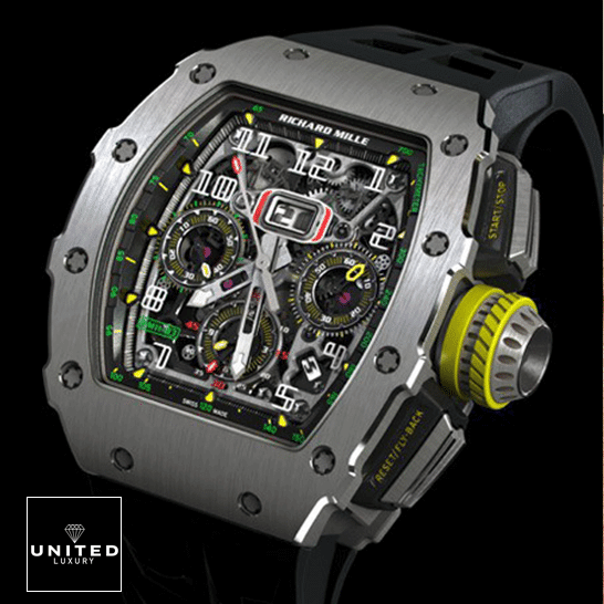 Richard Mille Rm01103 Titane Flyback Steel Black Dial  black background
