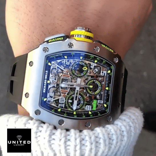 Richard Mille RM 01103 Grey Bezel Black Bracelet  on the wrist