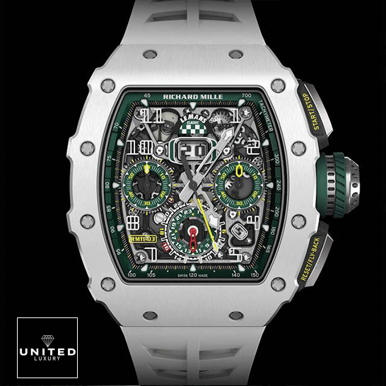 Richard Mille RM1103 Green Dial White Bezel  front view black background
