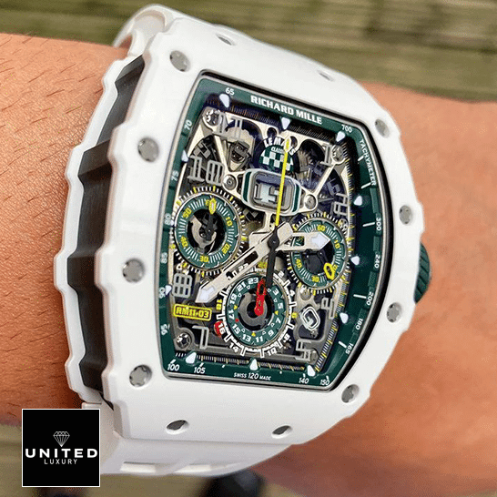 Richard Mille Green Dial White Bezel  on the wrist