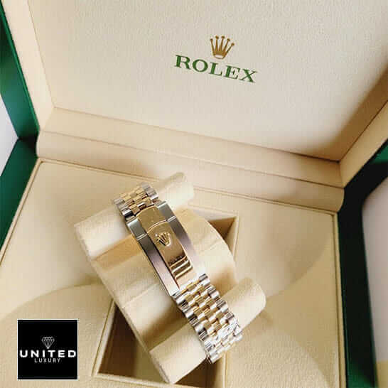 Rolex Datejust 126283RBR Green Roman Dial 5 Rolex Steel Gold 126283RBR upside view and in the rolex box