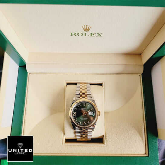 Rolex Datejust 126283RBR Green Roman Dial 2 Rolex Roman Green Dial Steel Gold in the rolex box