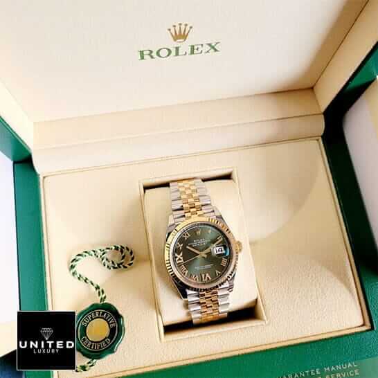 Rolex Datejust 126283RBR Green Roman Dial 3 Rolex Gold 126283RBR stainless steel jubilee bracelet and in a rolex box