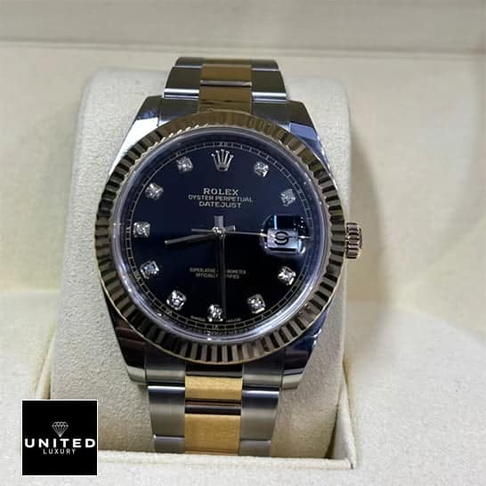 Rolex Datejust 126333-0005 Yellow Gold & Steel Fluted Bezel Black Dial Oyster 
