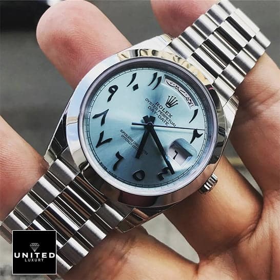 Rolex DayDate 40 228206 Arabic indices Dial  on his hands