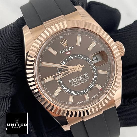 Rolex Sky-Dweller Chocolate Dial 326235 Fluted Bezel 