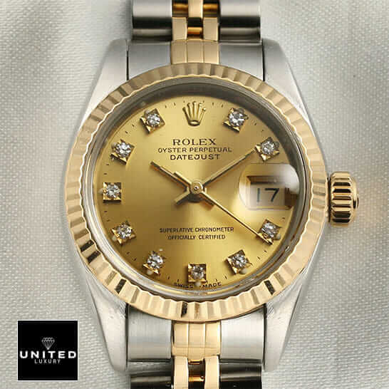 Rolex Datejust Diamond Gold Dial  close view