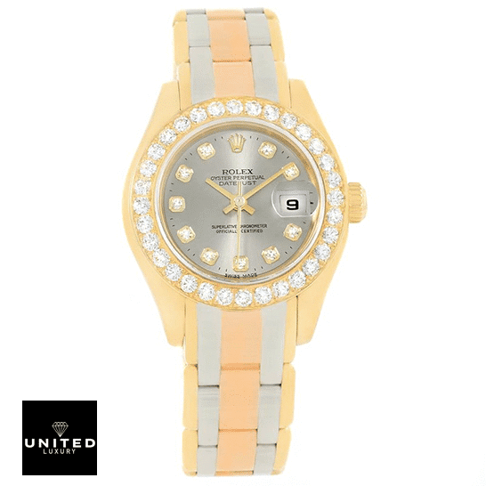 Rolex Tridor Pearlmaster 80298-0048 Ladies Gold & Diamond Bezel 