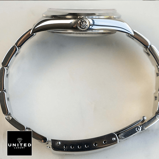 Rolex Air King 14000 Stainless Steel White Dial 8 Rolex 14000 Stainless Steel Oyster Bracelet side view crown / push button