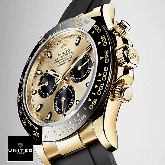 Rolex Daytona 116518LN Yellow Gold Button & Crown Pusher Black Bezel 