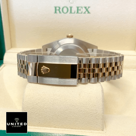 Rolex Datejust 36 Wimbledon Two Tone Jubilee Fold Clasp on the Rolex Logo  in the box