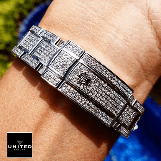 Rolex Datejust 126300 Diamond Custom Bracelet Fold Clasp on the Rolex logo 