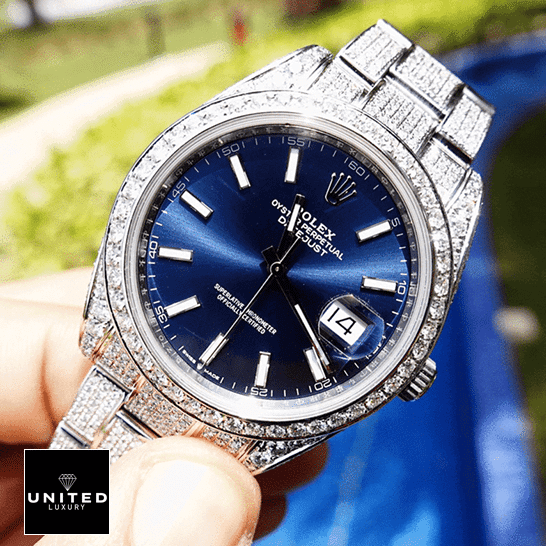 Rolex Datejust 126300 Blue Dial & Gem-Set Bezel Iced Out 