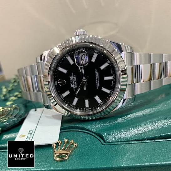 Rolex Datejust II Automatic Black Dial 116334BKSO Fluted Bezel  on the Green Rolex Box