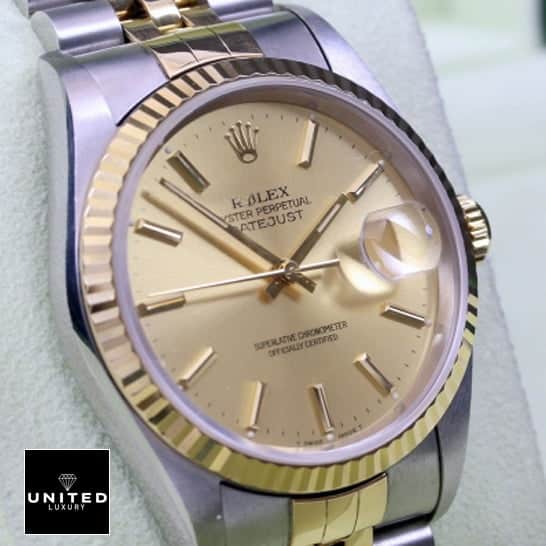 Rolex Datejust Stainless Steel 1 Rolex Datejust 16233 Fluted Bezel Yellow Gold Dial