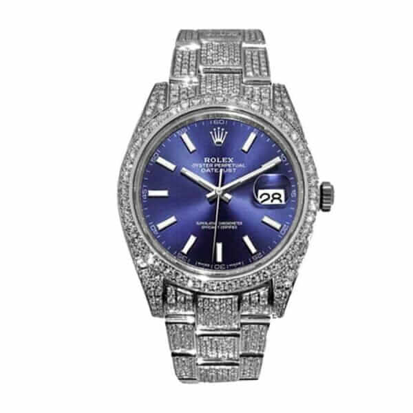 Rolex Datejust White Gold Blue Dial Iced Out 126300 