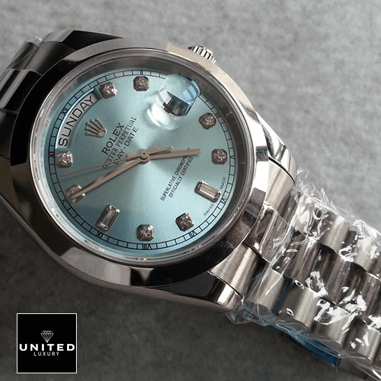 Rolex Day-Date II 218206-0009 Ice Blue Dial  Stainlees Steel Bezel