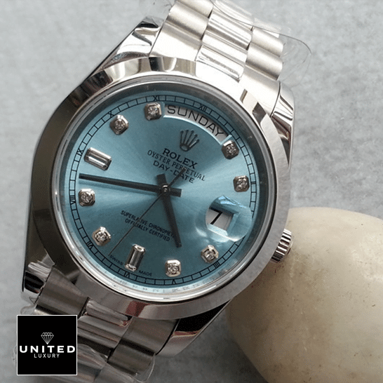 Rolex Day-Date II 218206-0009 V6 Stainless Steel Ice Blue Dial 