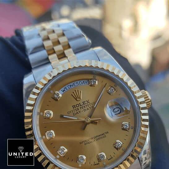 Rolex Day-Date 38mm MOP Gold with Diamonds Dial 
