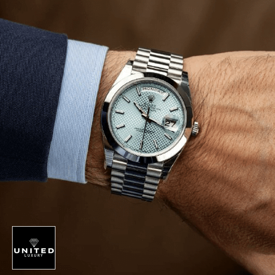 Rolex Day-date 228206 President blue oyster  on the wrist