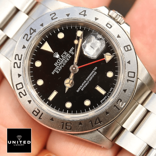 Rolex Explorer II 16570-0004 Black Dial  on the hands