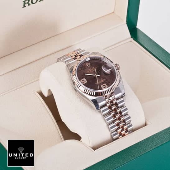 Rolex Datejust 36 Chocolate Floral Dial 116231-0105 Jubilee  in the Green Rolex Box