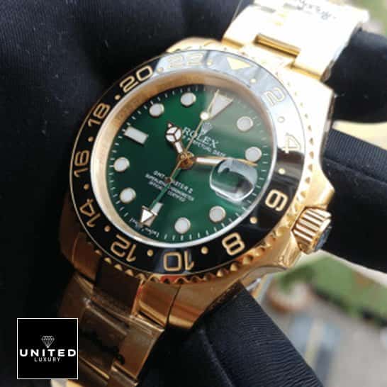 Rolex GMT Green Dial  Gold Bracelet
