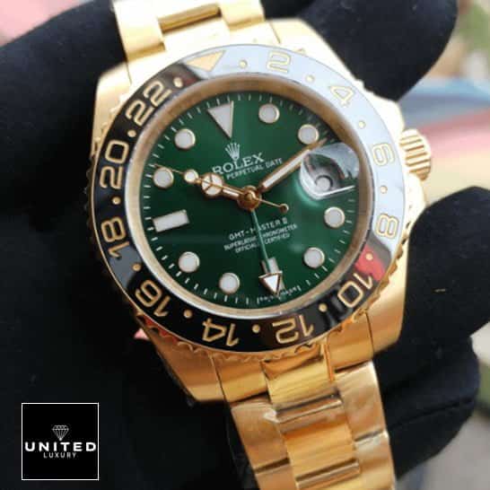 Rolex GMT Green Dial  Gold Bracelet