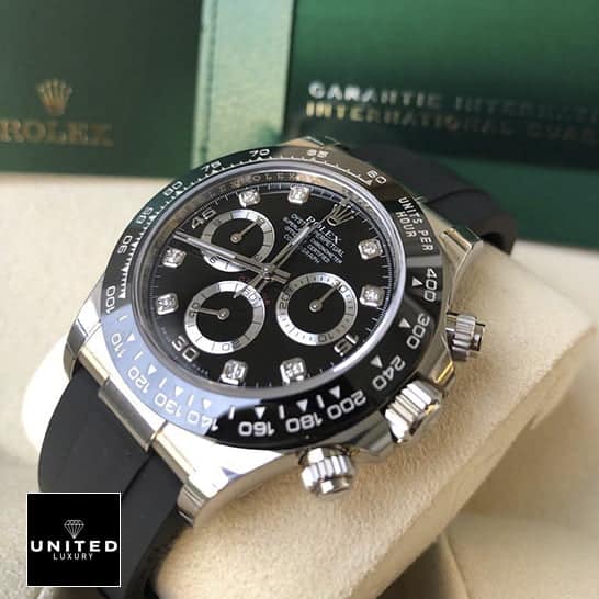Rolex Daytona Oysterflex Black Dial Diamond Stick Dot 116519LN  & Guarantee Card