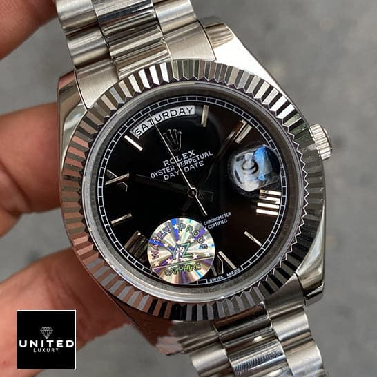Rolex Presidential 3 Rolex Day Date II Presidential 218239 Black Roman Dial Silver Jubilee