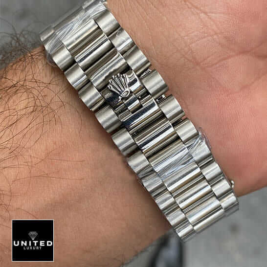 Rolex Presidential 2 Rolex Day Date II Presidential 218239 Silver Jubilee Bracelet on the Rolex logo