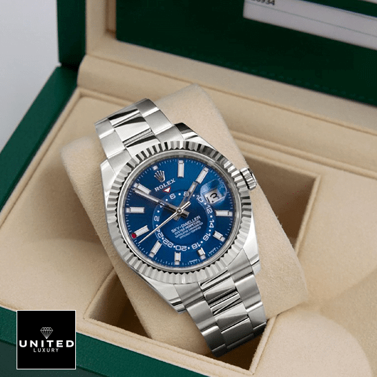 Rolex Sky-Dweller Blue Dial Stainless Steel Fluted Bezel 326934-0003 Oyster 