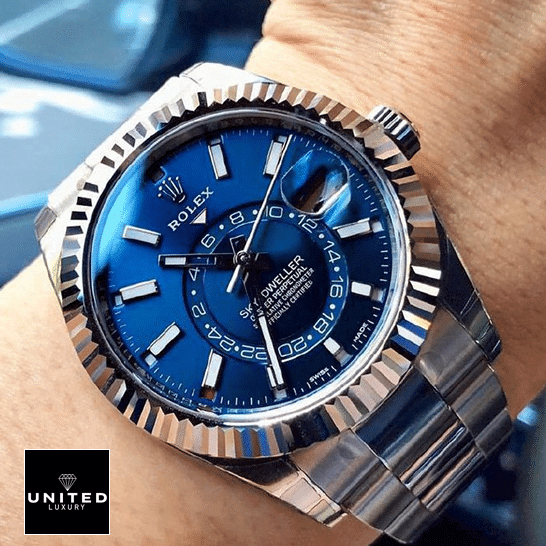 Rolex Sky-Dweller Blue Dial 326934-0003  on his arm