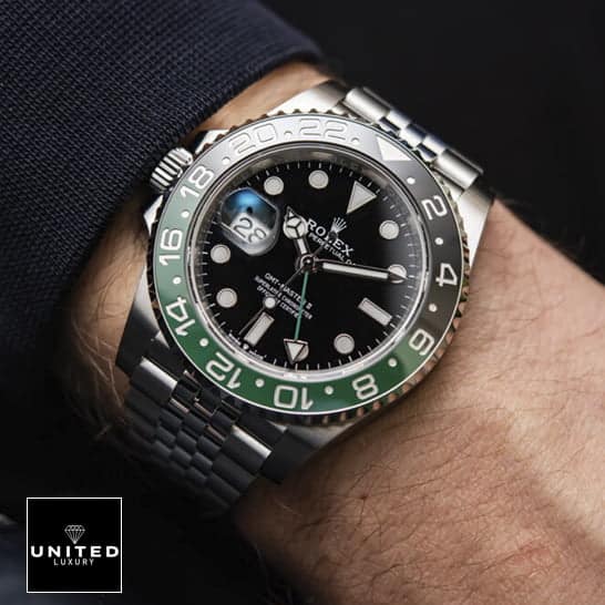 Rolex Gmt-Master II Black Dial  above the wrist