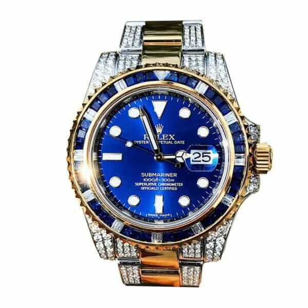 Rolex Submariner 18038 Iced Out Blue Dial 
