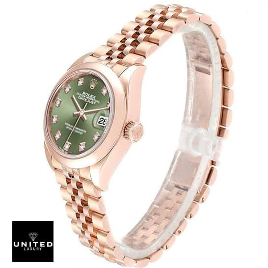 Rolex Lady-Datejust 279165-0011 Everose Gold Automatic Green With Diamond Dial Jubilee 